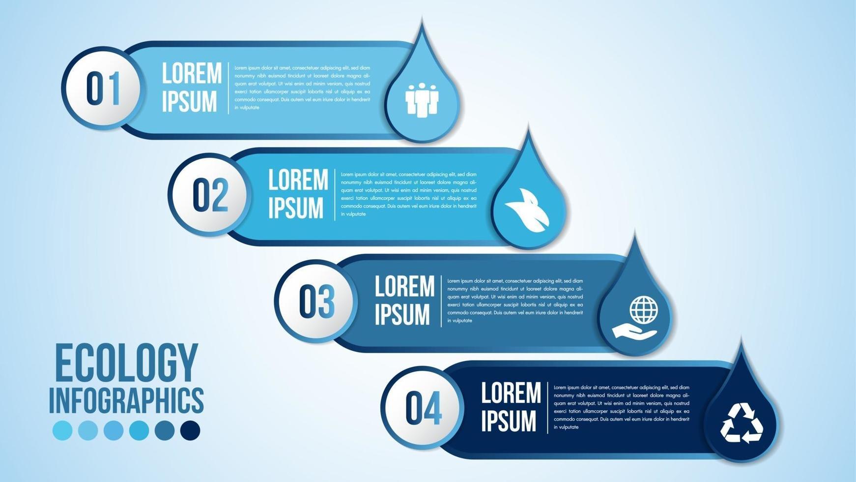 Infographic eco water blue design elements process 4 steps or options parts with drops of water vector