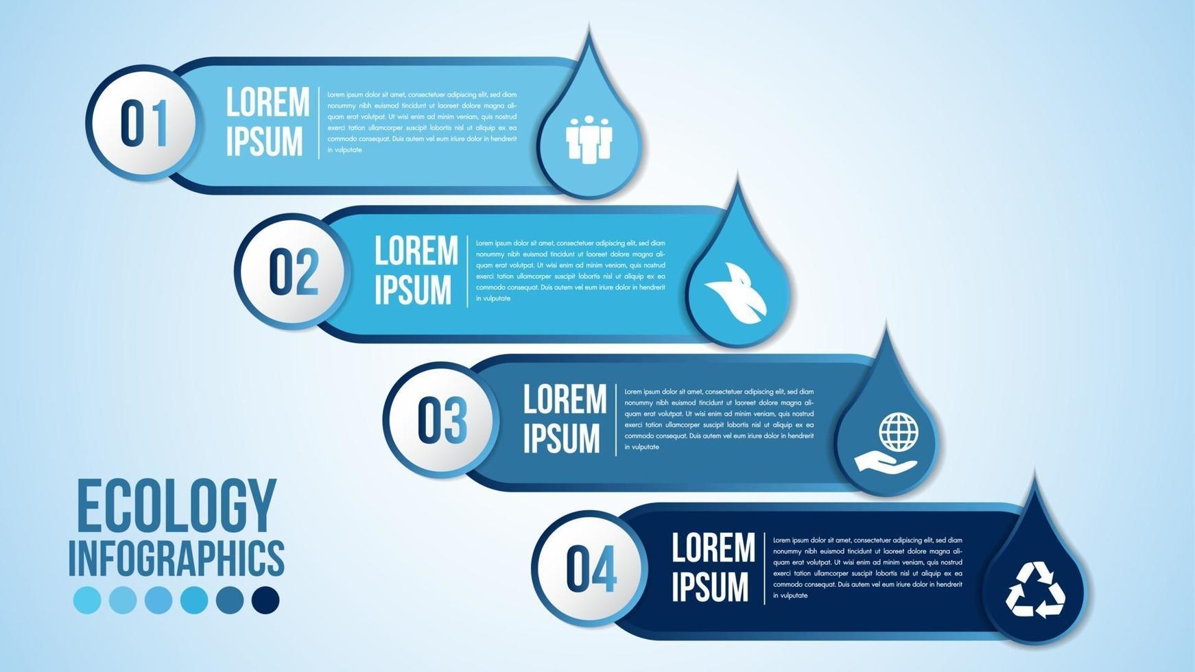 infografía eco agua azul elementos de diseño procesan 4 pasos u opciones partes con gotas de agua vector