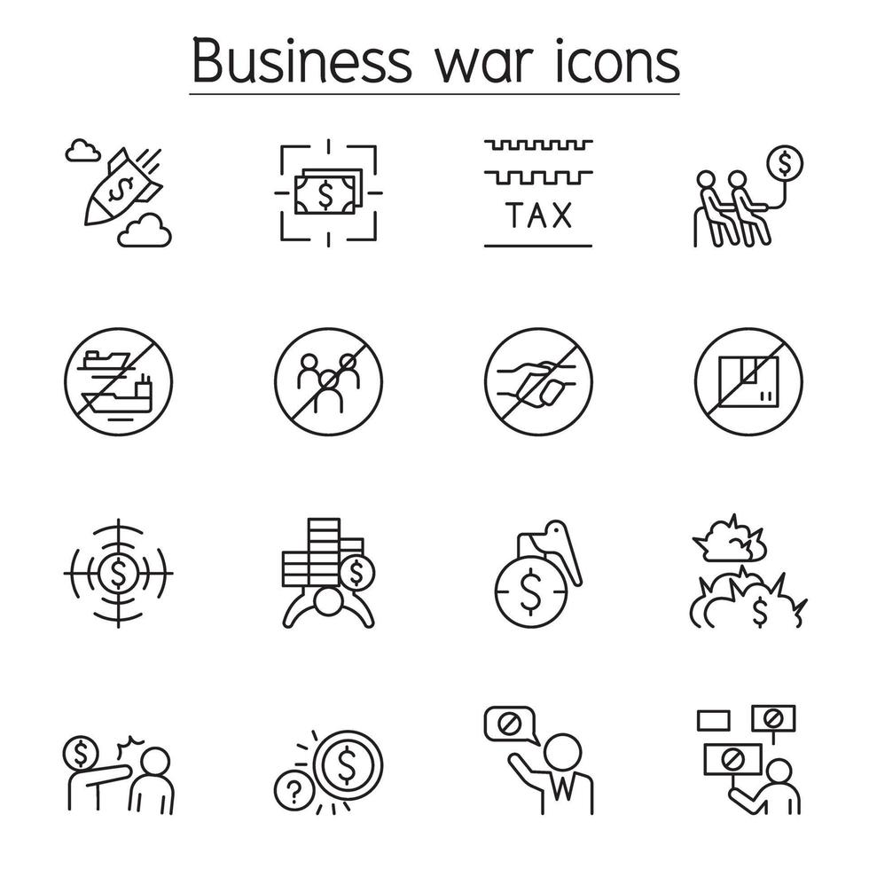 Boycott, Business war, Sanction icon set in thin line style vector