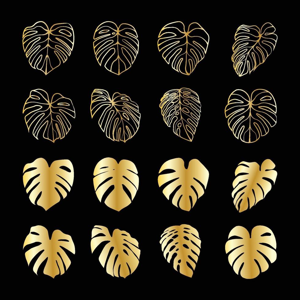 Monstera Deliciosa plant leaf gold isolated on background vector