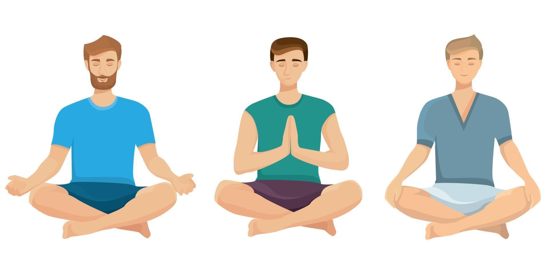 Men doing yoga set vector