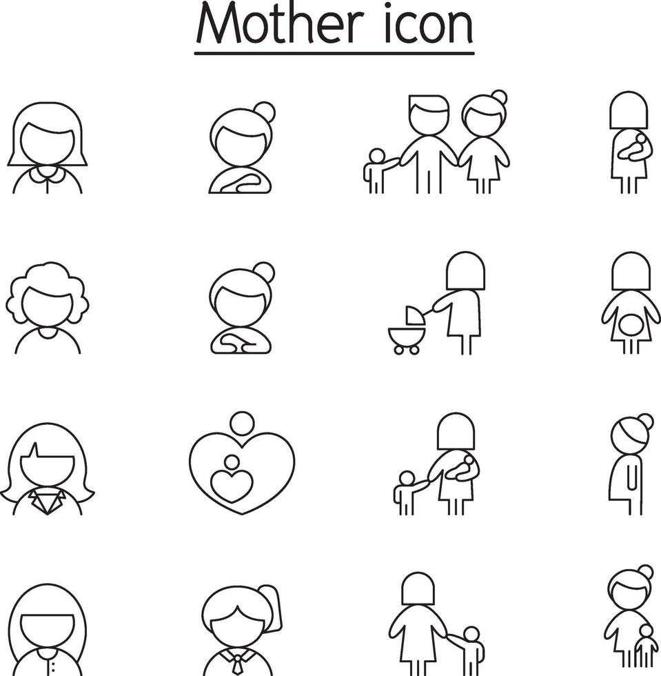 Mother and Woman icon set in thin line style vector