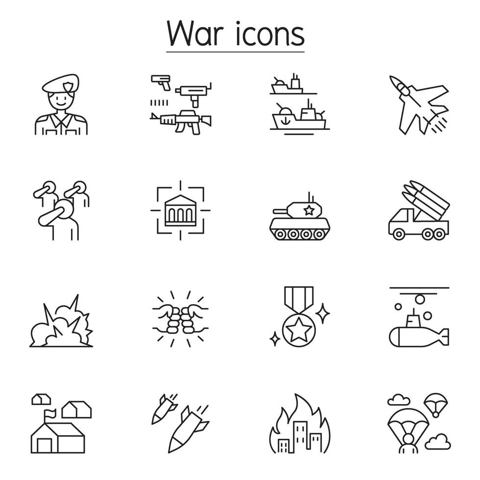 iconos de guerra en estilo de línea fina vector