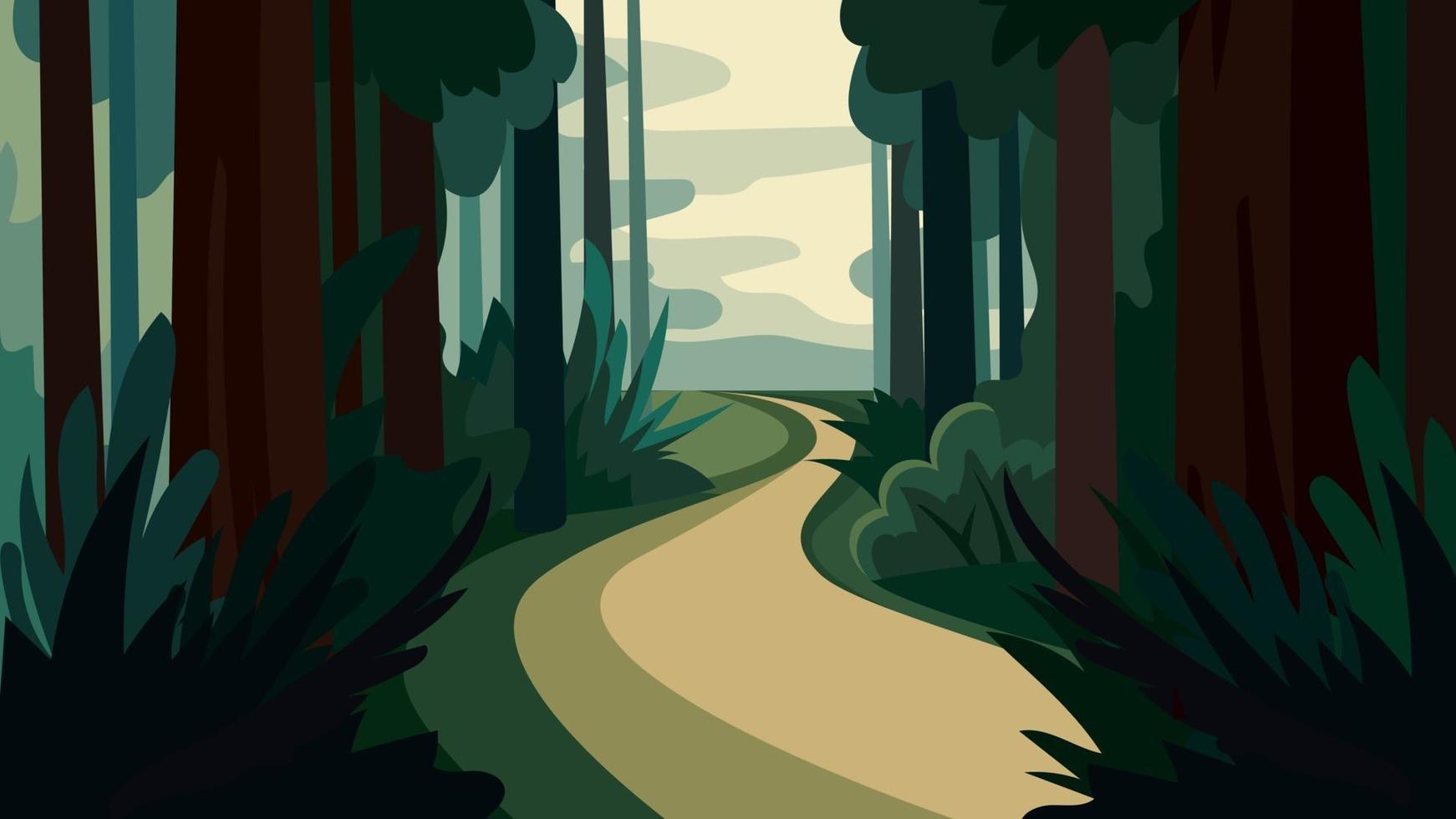 Road in dense forest vector