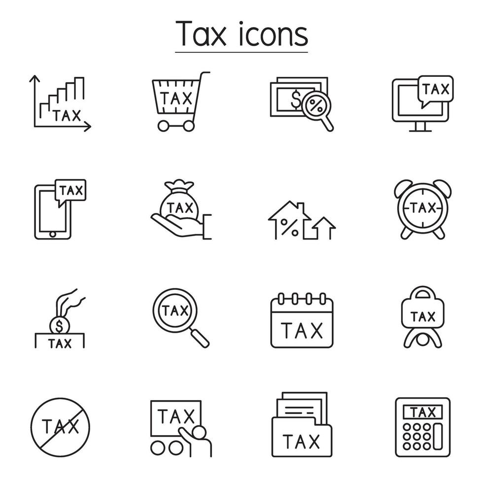 Tax icons set in thin line style vector