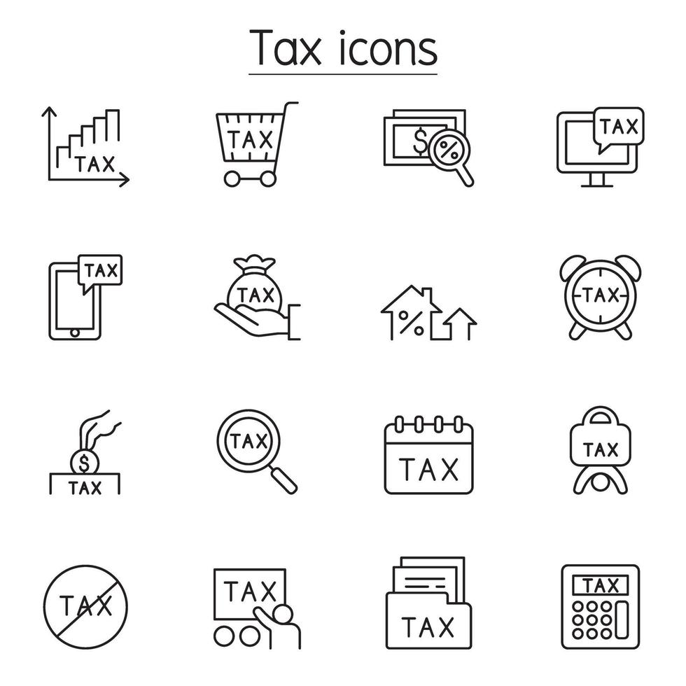 iconos de impuestos establecidos en estilo de línea fina vector