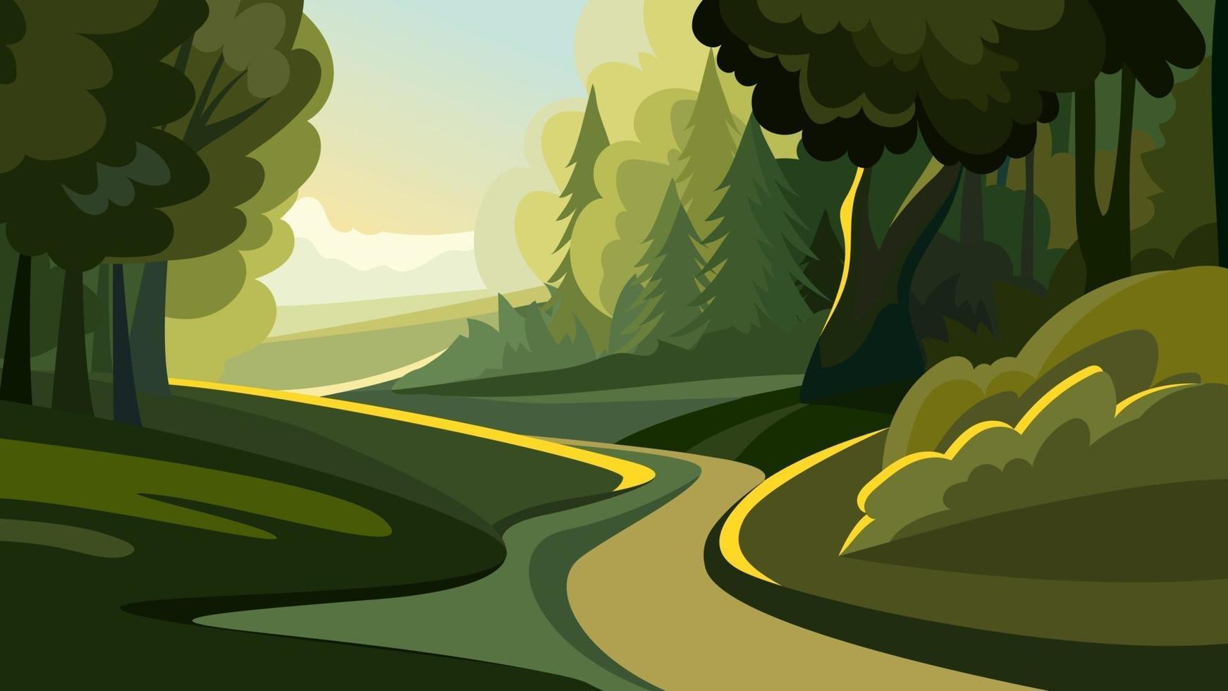 Road in the forest at dawn vector