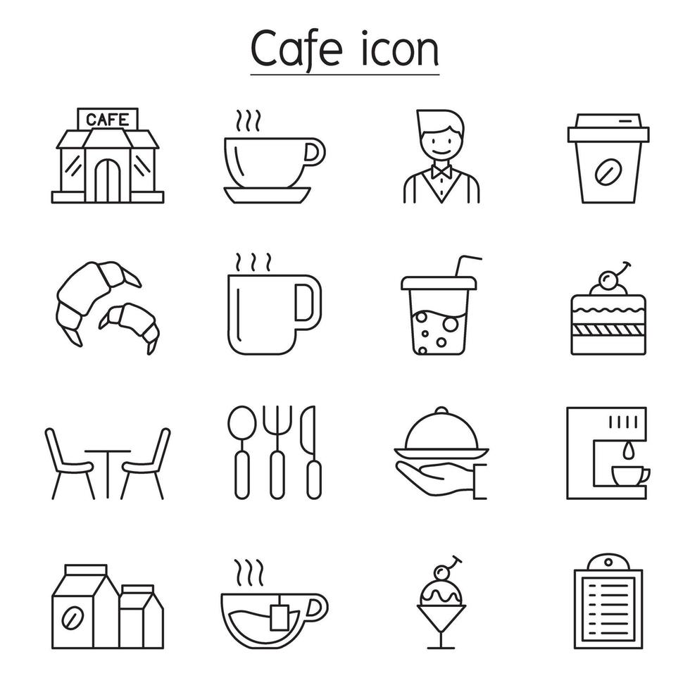 Coffee shop icons set in thin line style vector