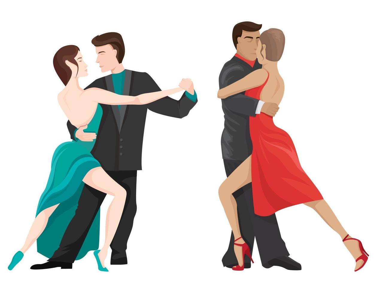 Couples dancing tango set vector