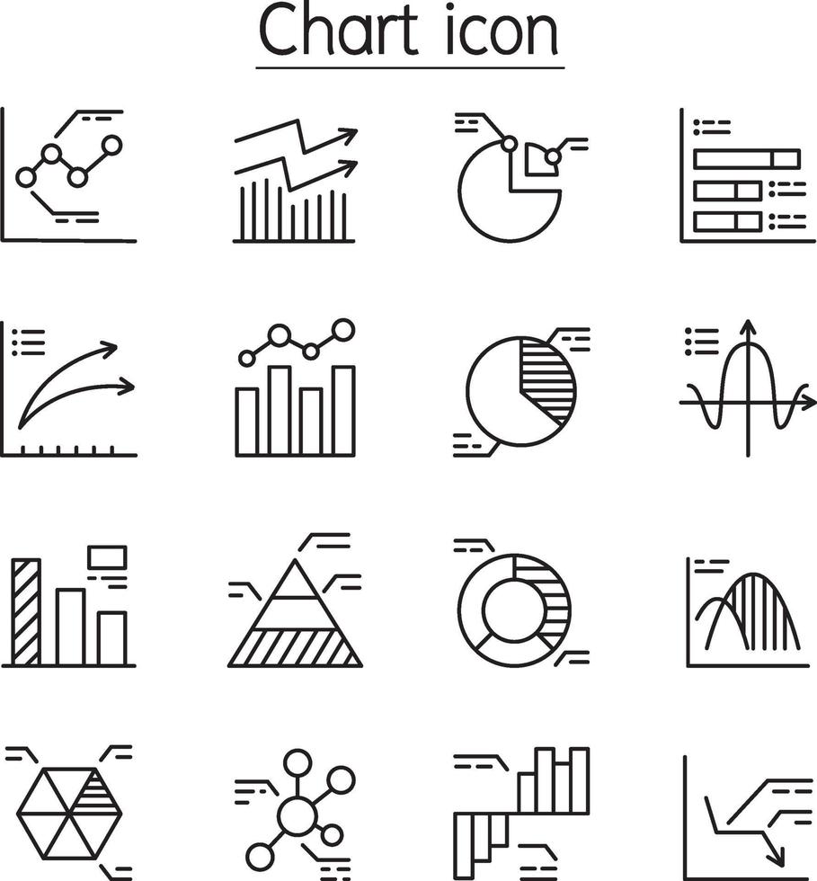 Chart, graph, diagram, information icon set in thin line style vector