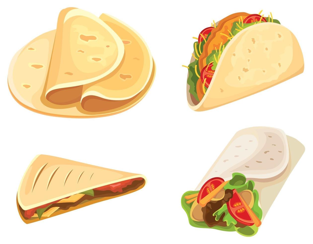 Set of mexican food items vector