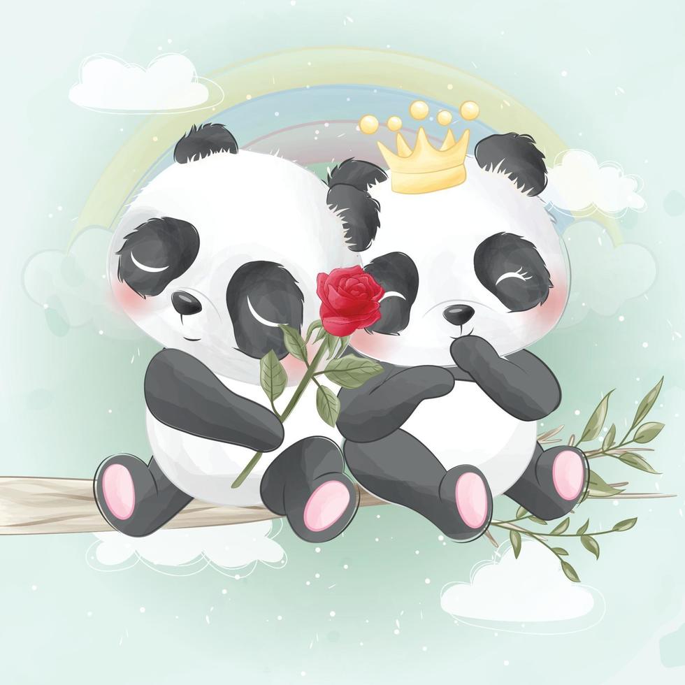 Cute panda couple illustration vector