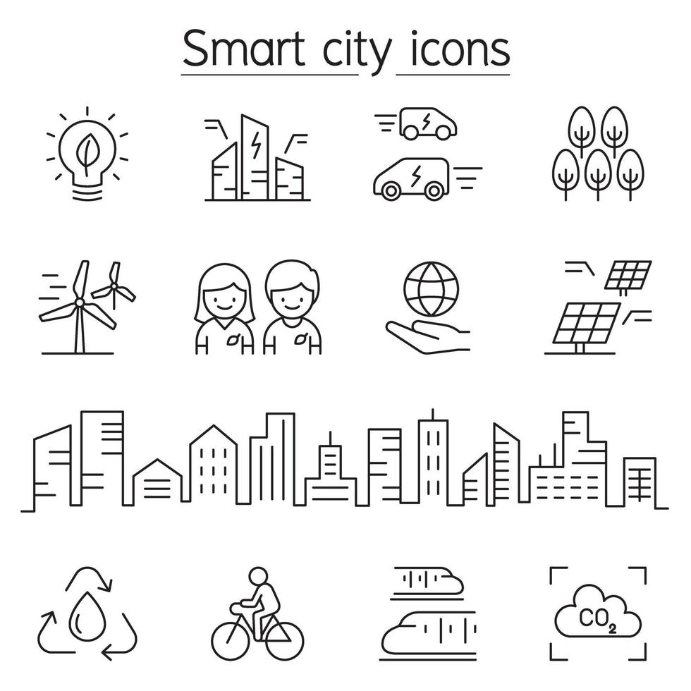 icono de ciudad inteligente en estilo de línea fina vector