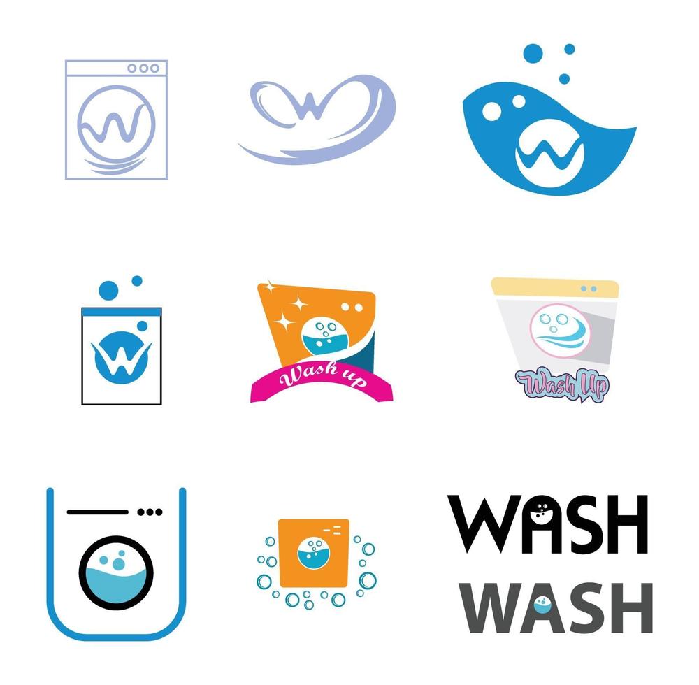 Conjunto de diseños de logotipo de icono de lavadora aislado sobre fondo blanco. vector