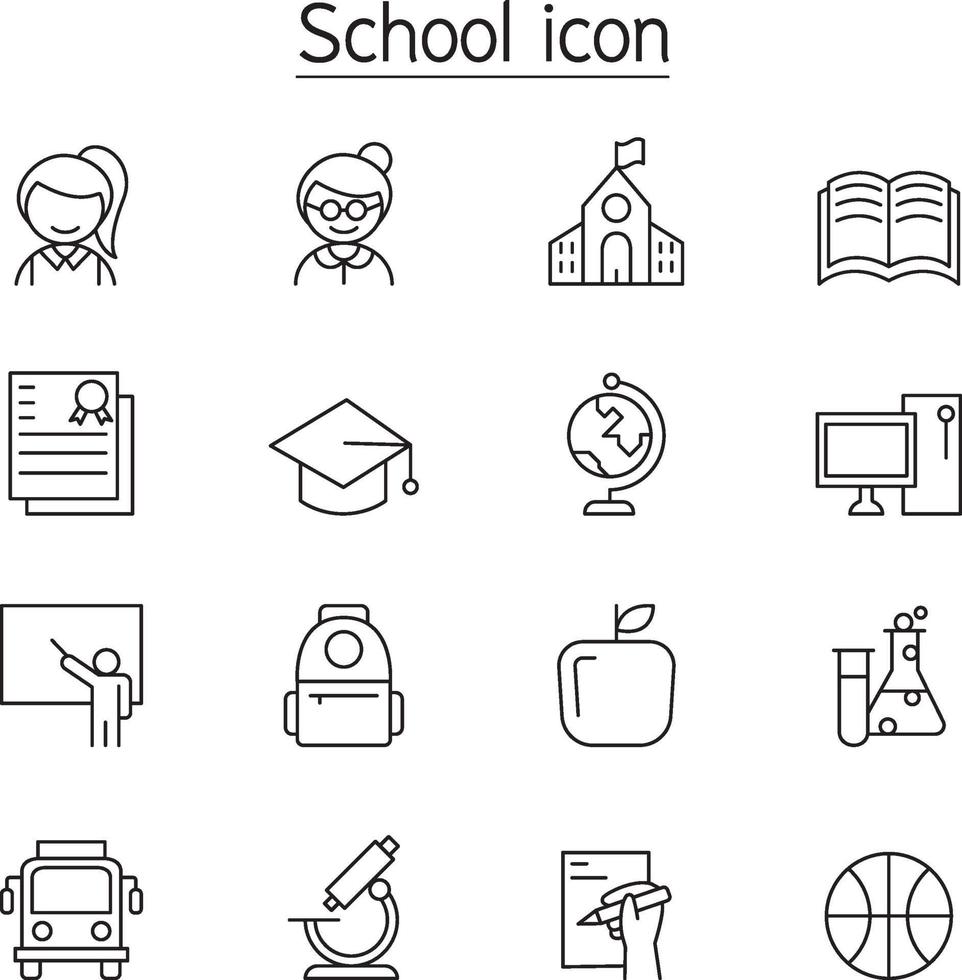 School and Education icon set in thin line style vector