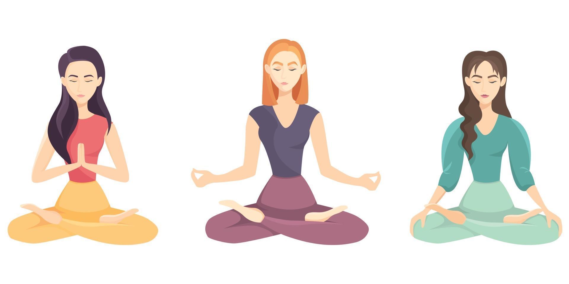 Women doing yoga set vector