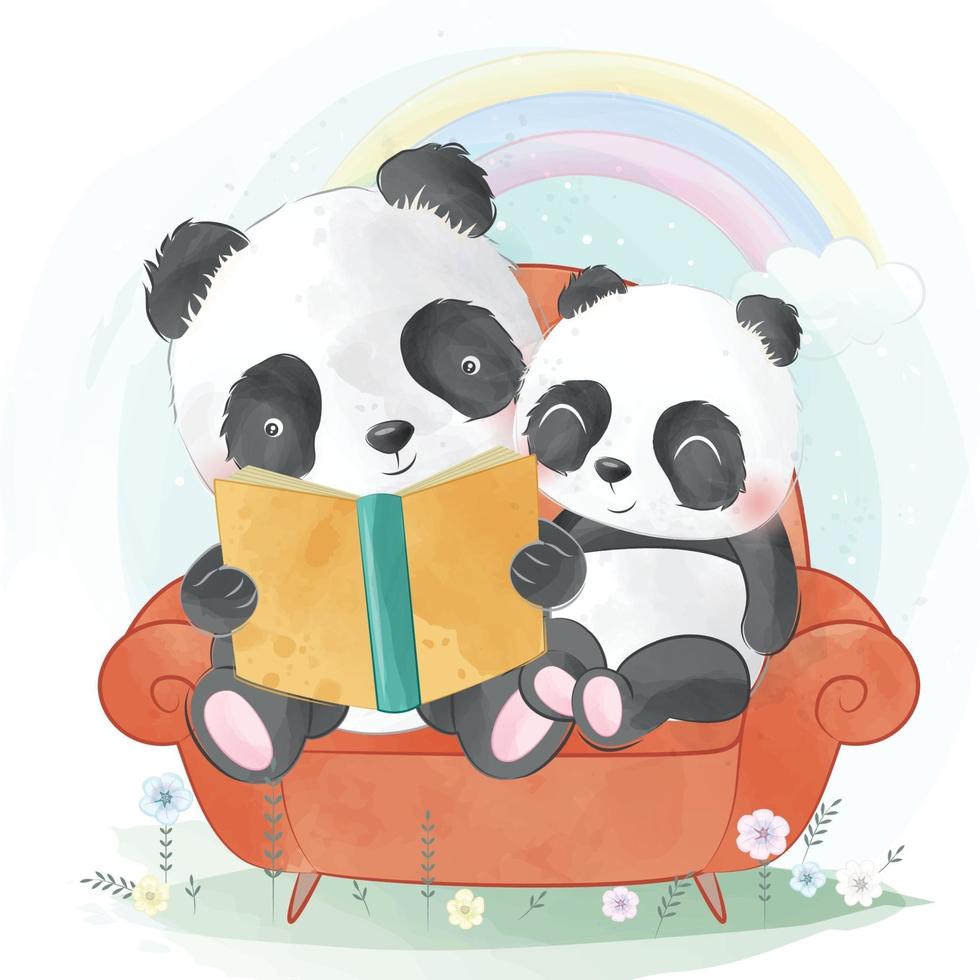 Cute panda father and son illustration vector