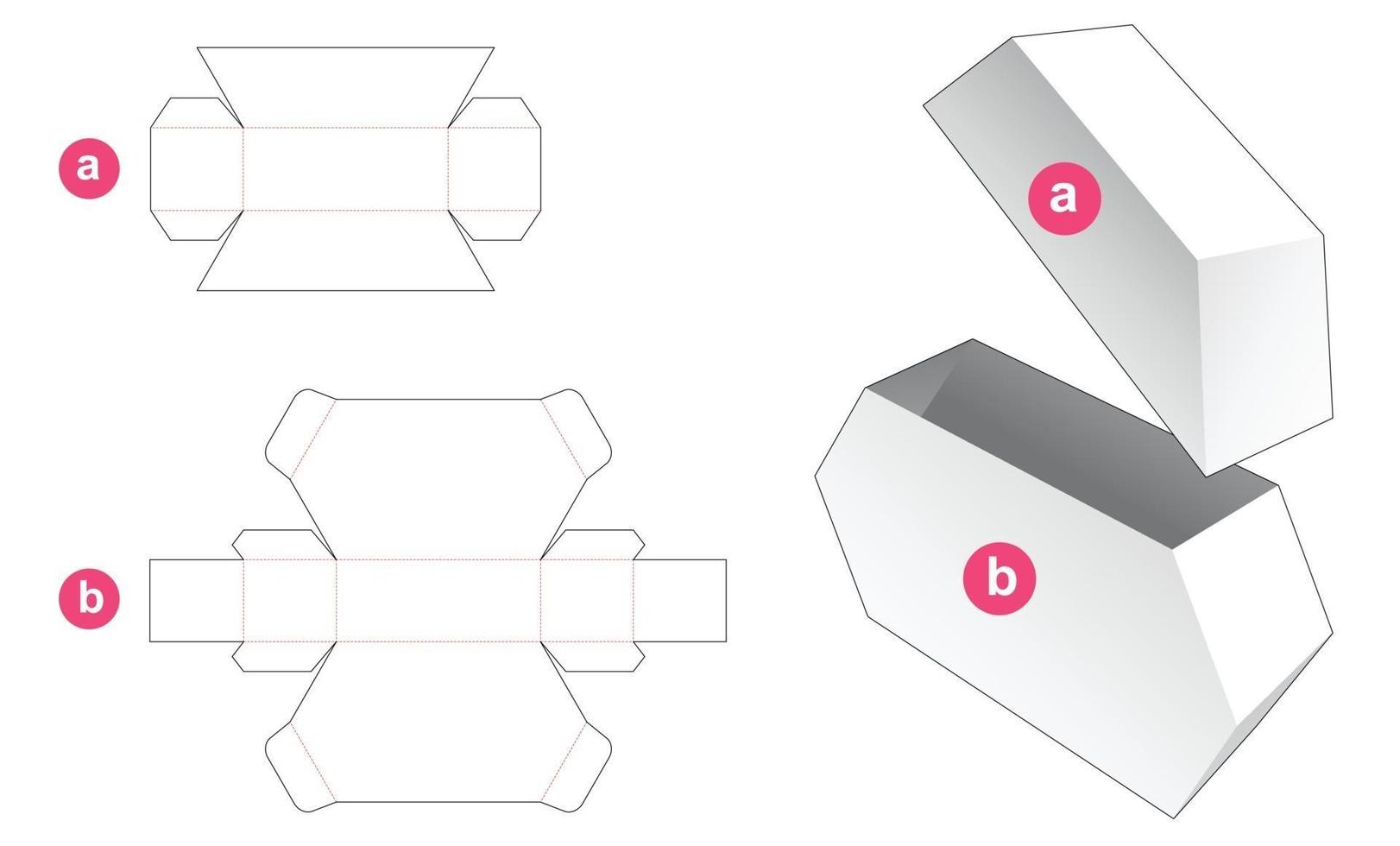 Tin hexagonal box and lid die cut template vector