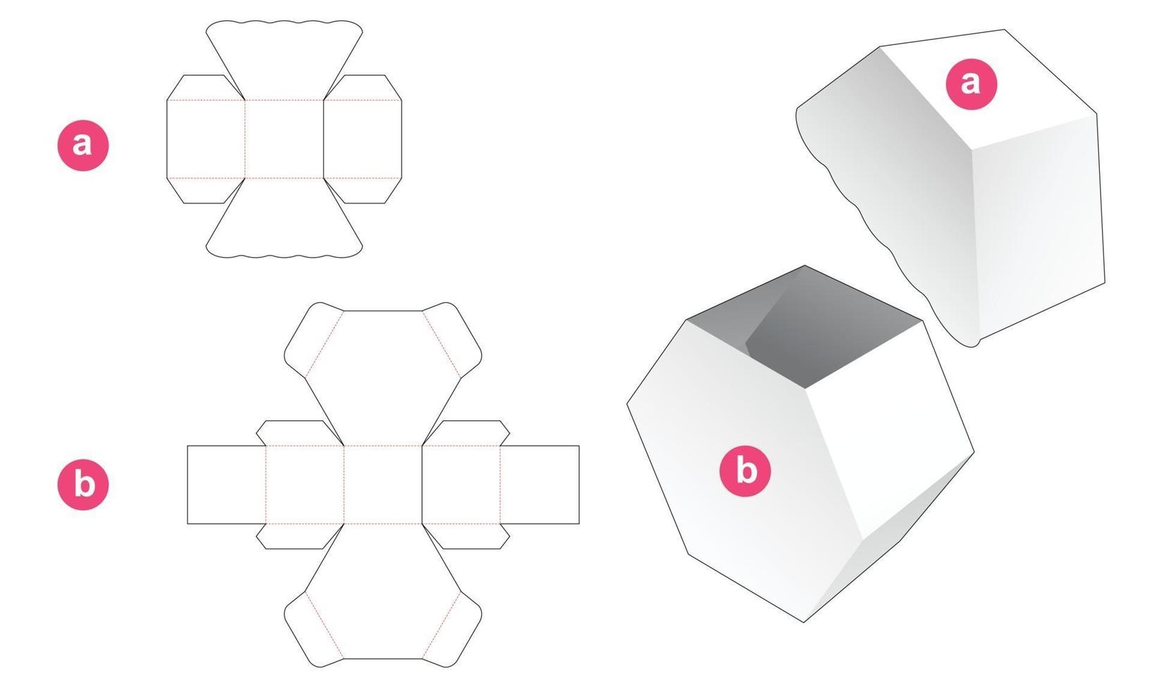 Hexagonal gift box and lid die cut template vector