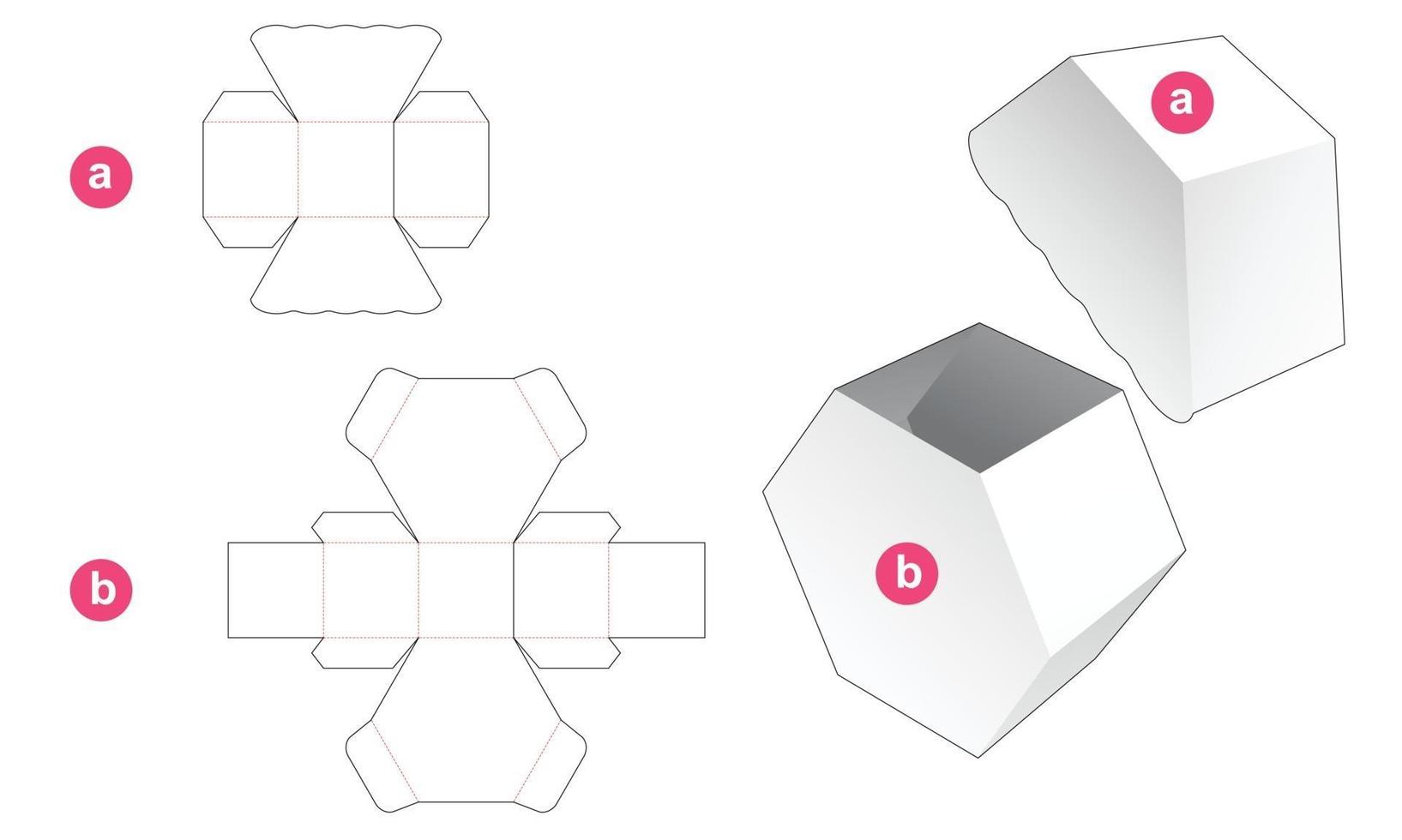 Caja de regalo hexagonal y plantilla troquelada de tapa. vector