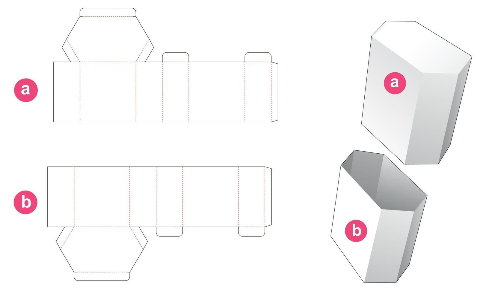 Tall hexagonal box and lid die cut template vector