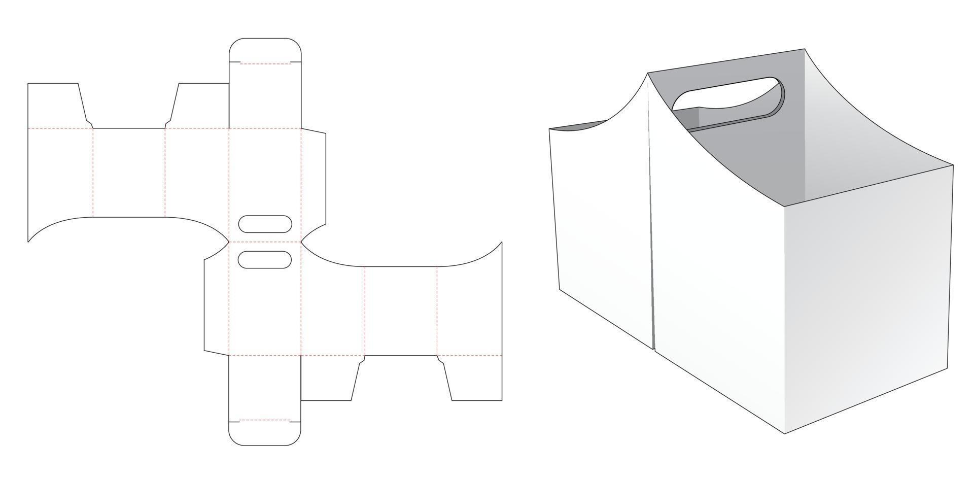 Twin curved edge snack container with handle die cut template vector