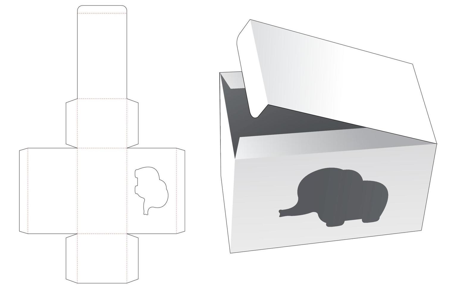 Cardboard box with elepant shaped window cut template vector