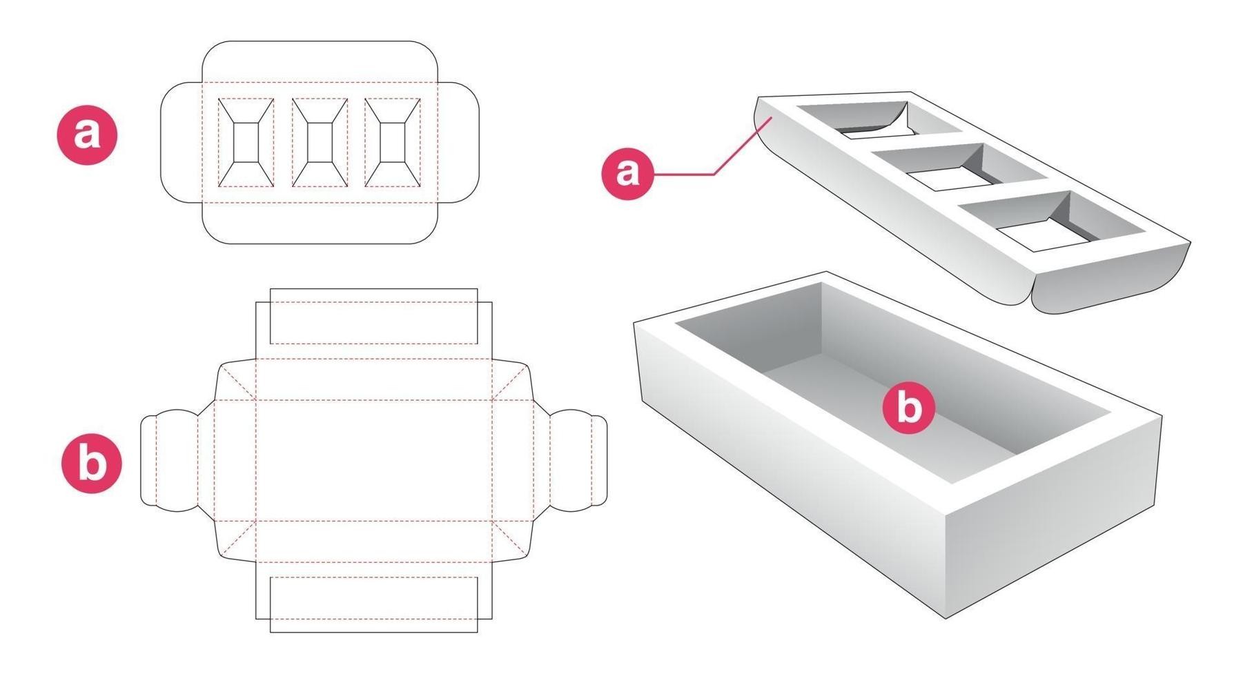 Folding tray with supporter die cut template vector