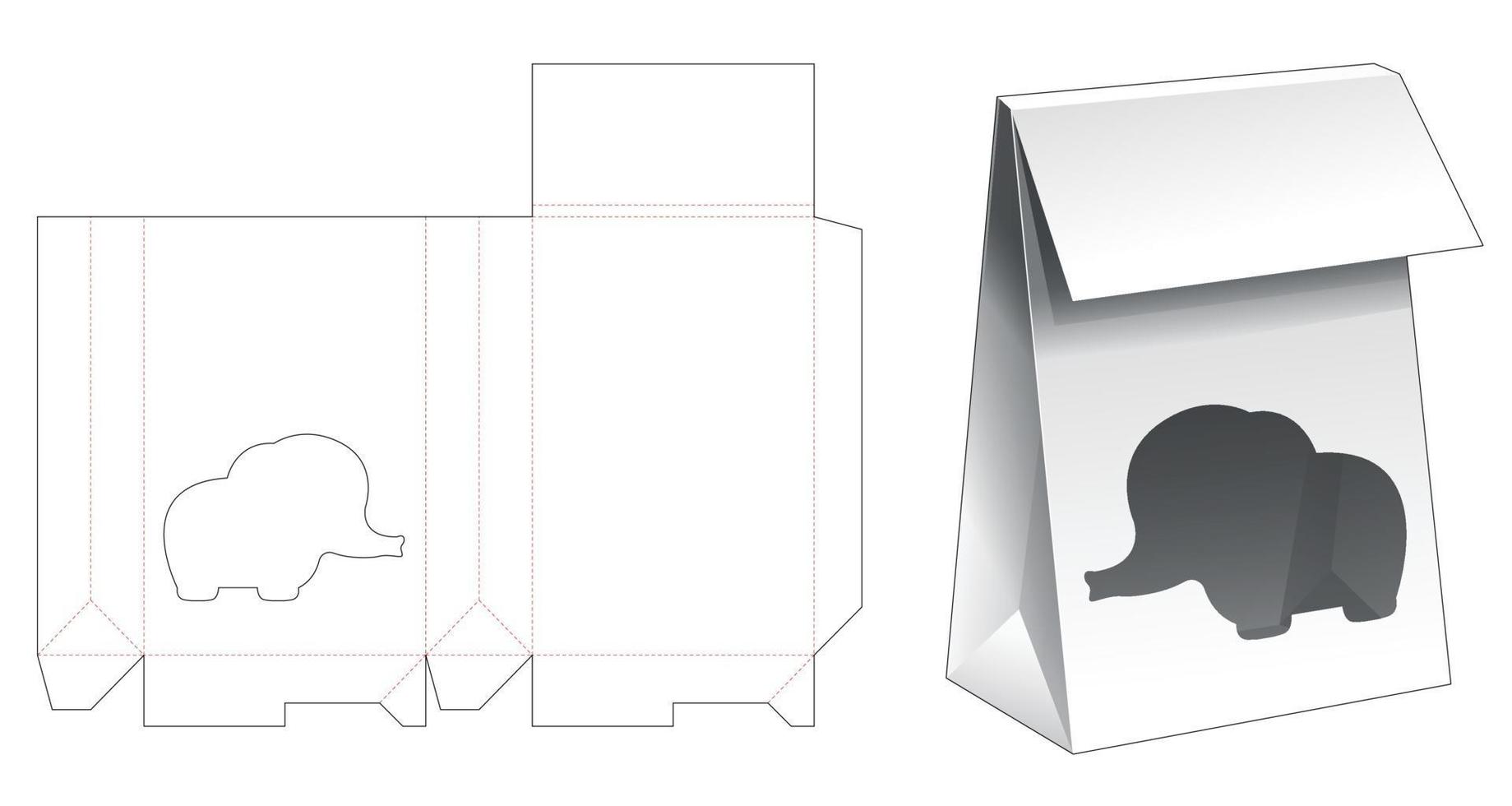bolsa con tapa de cartón con plantilla de corte de ventana en forma de elefante vector