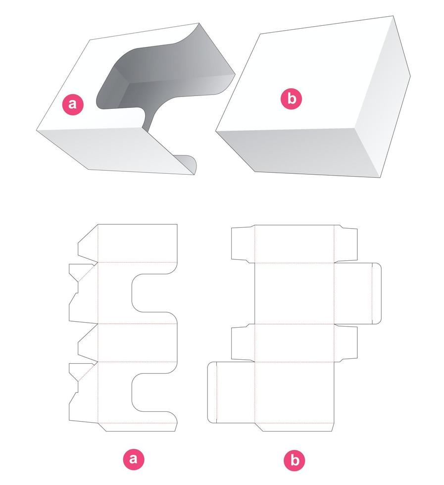 Rectangular box with U shaped cover die cut template vector