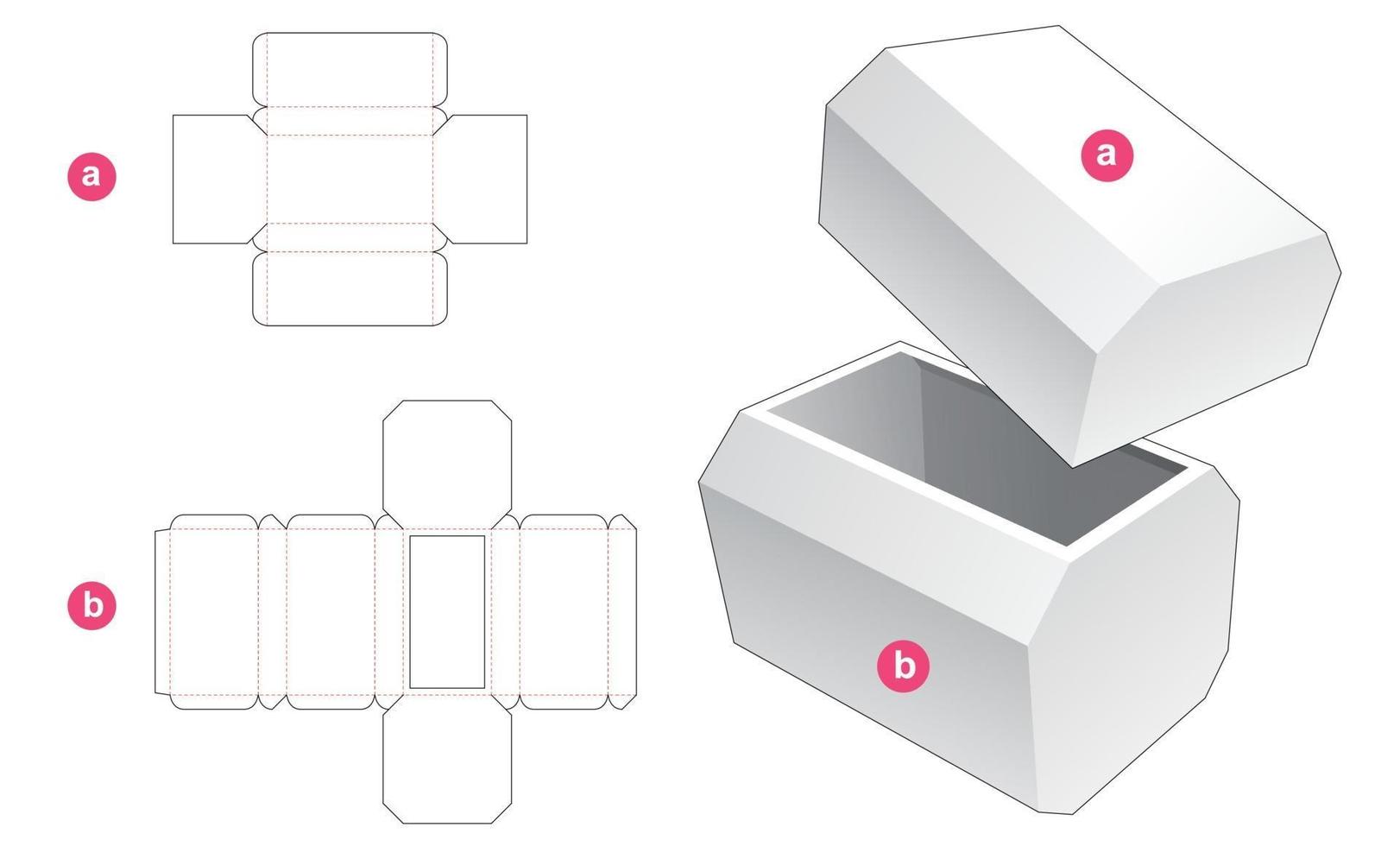 Octagonal box and lid die cut template vector