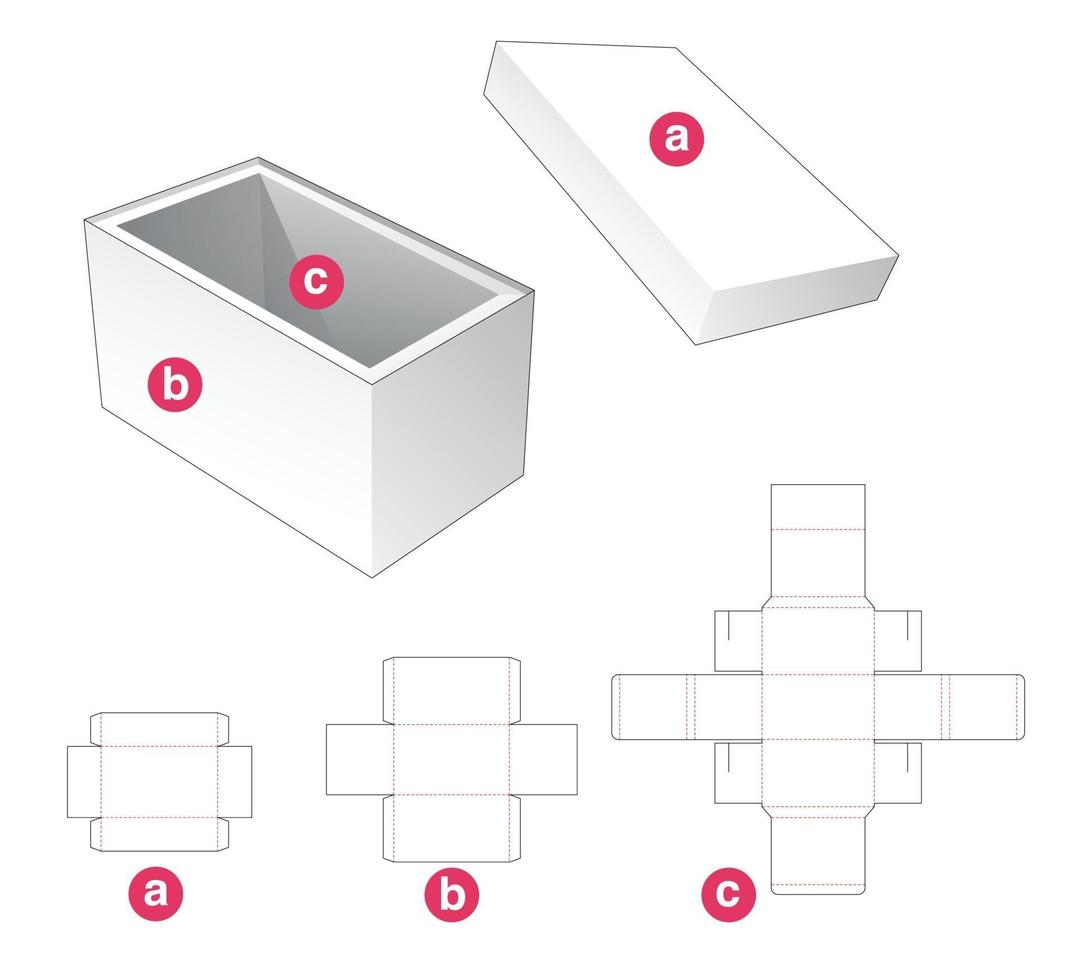 Rectangular box with lid and supporter die cut template vector