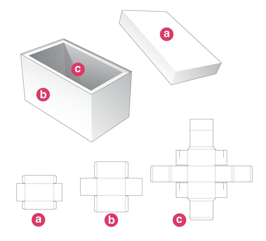 caja rectangular con tapa y plantilla troquelada de soporte vector