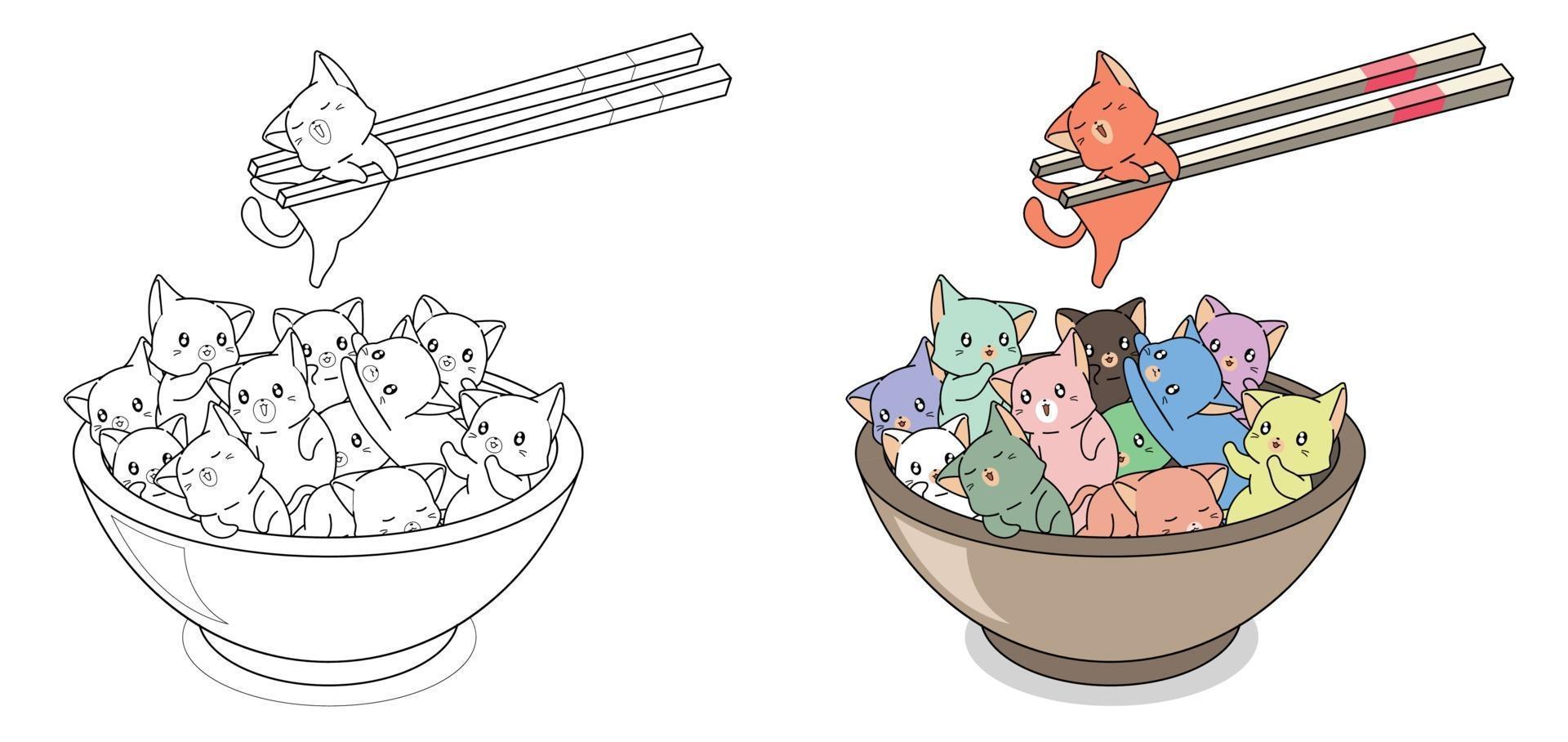 Many cats in the bowl cartoon easily coloring page for kids vector