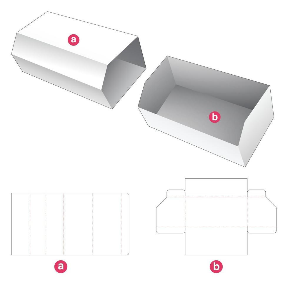 Chamfered cardboard tray with cover die cut template vector