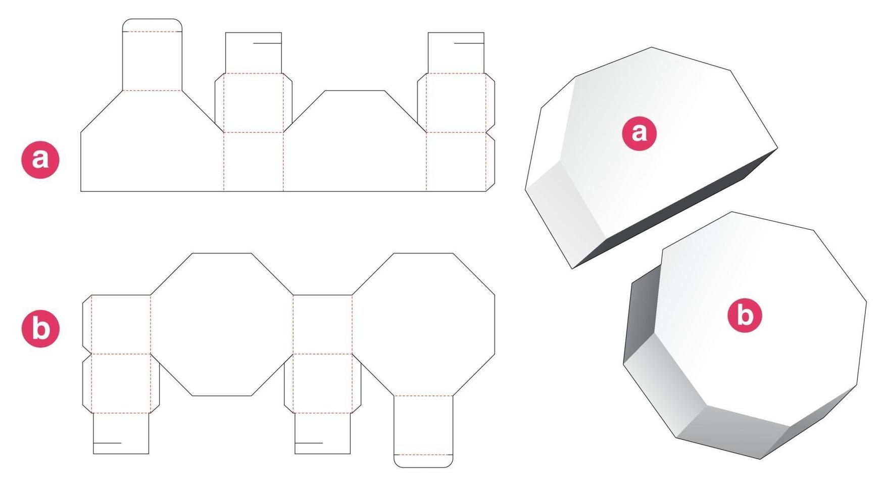 caja octogonal con tapa plantilla troquelada vector