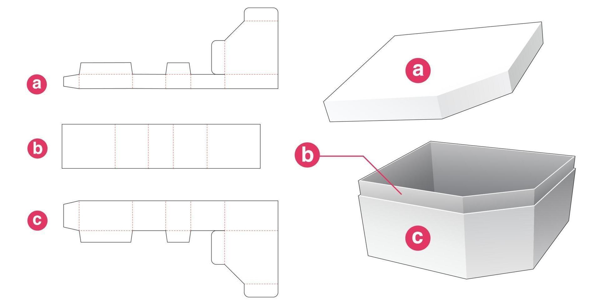 Chamfered corner gift box with lid die cut template vector