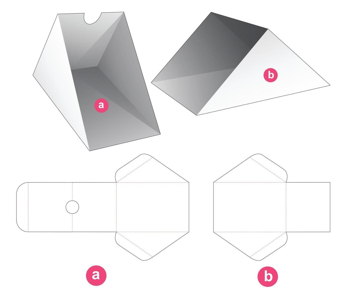 Sliding cardboard triangular box die cut template vector