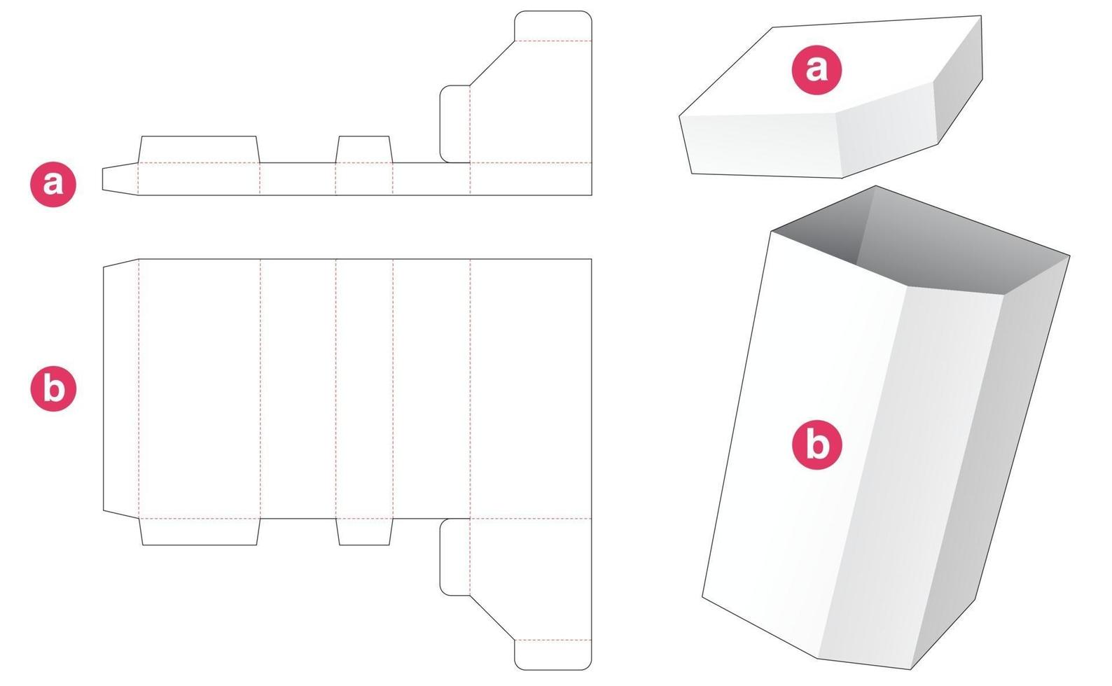 Tall chamfered box with lid die cut template vector