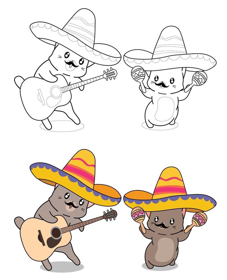 gatos en la página para colorear de dibujos animados de locomotora para niños vector