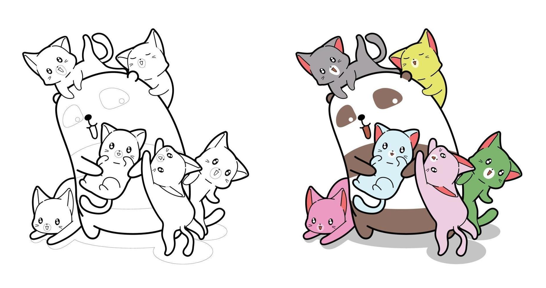 Página para colorear de dibujos animados de tres gatos para niños vector