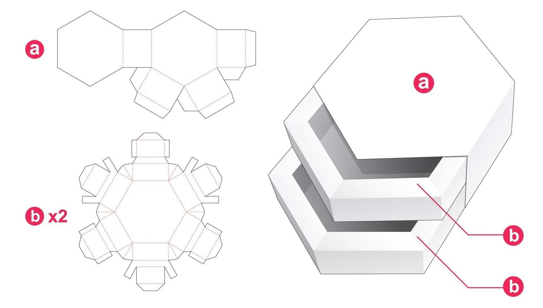 Double hexagonal shaped drawer with cover die cut template vector