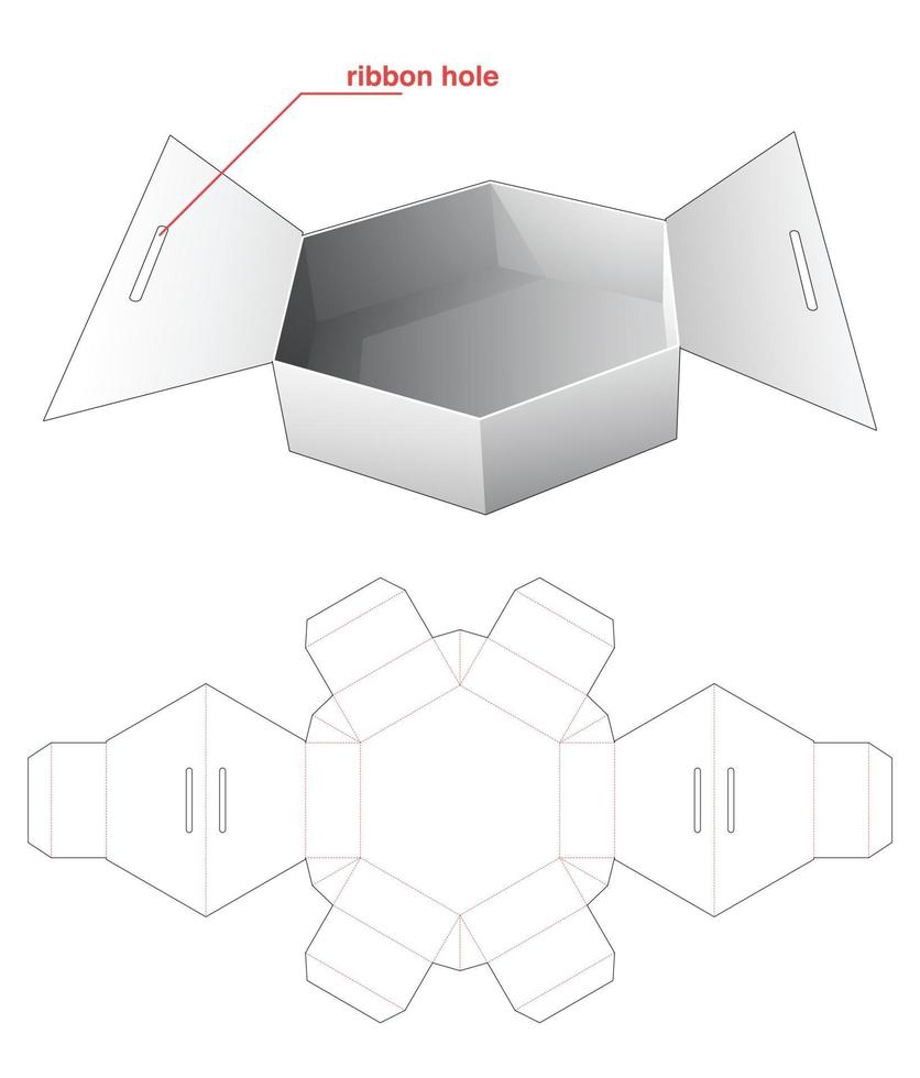 dos cajas hexagonales abatibles con plantilla troquelada de orificio de cinta vector