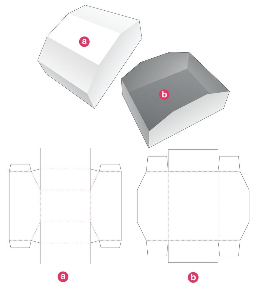 Tray with chamfered lid die cut template vector