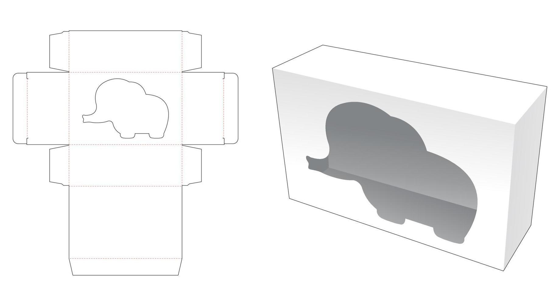 Rectangular box with elepant shaped window cut template vector