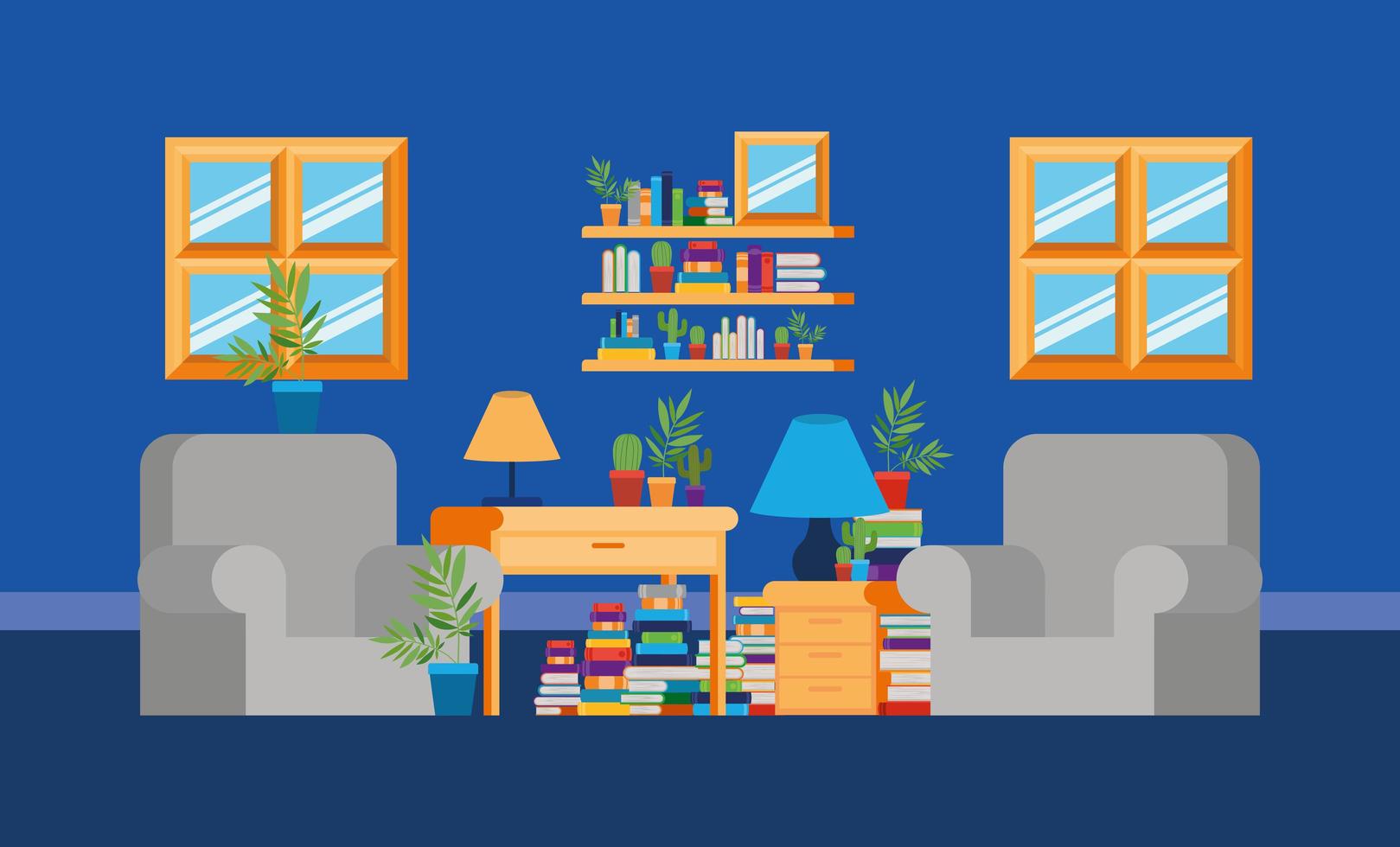 Home study room with books design vector
