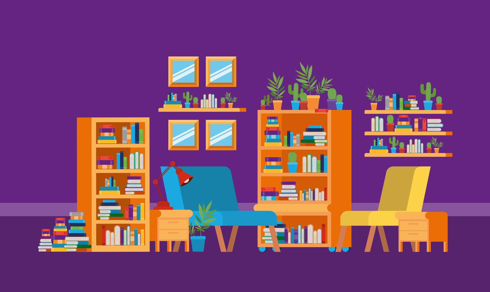 Home study room with books design vector
