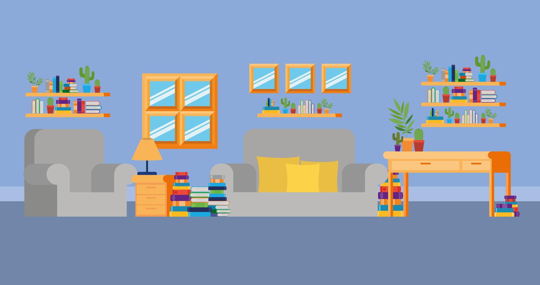 Home study room with books design vector