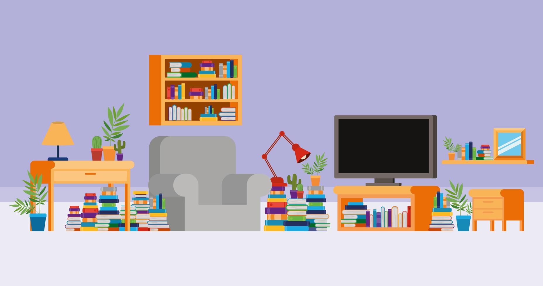 Home study room with books design vector