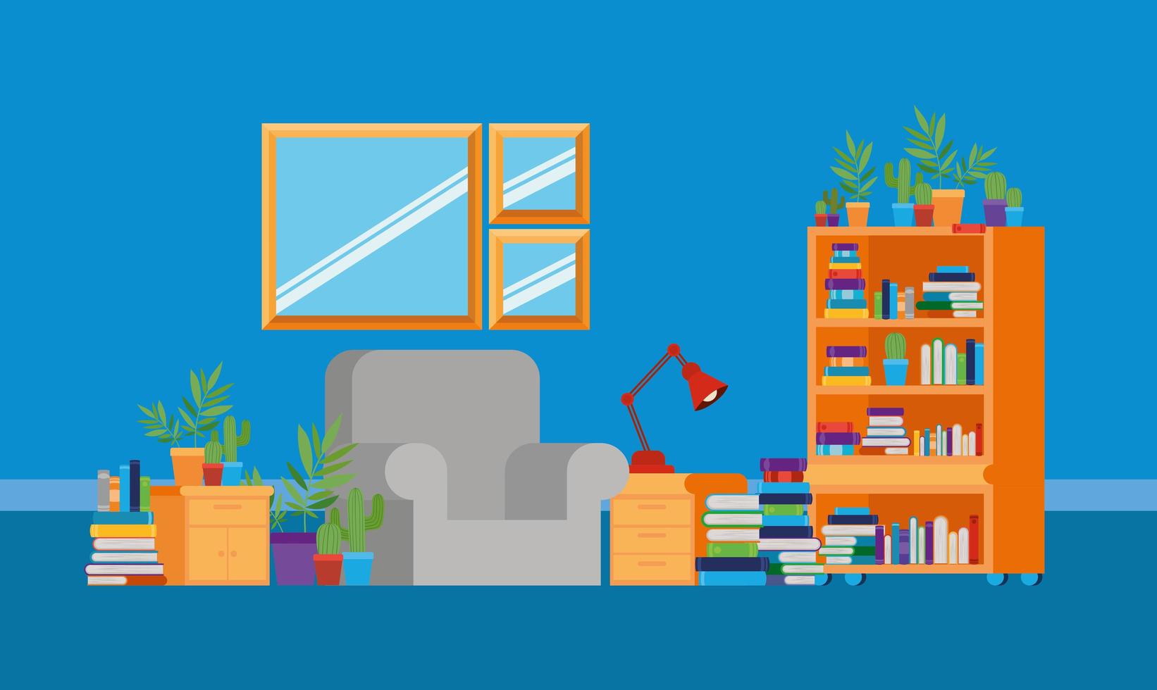 Home study room with books design vector